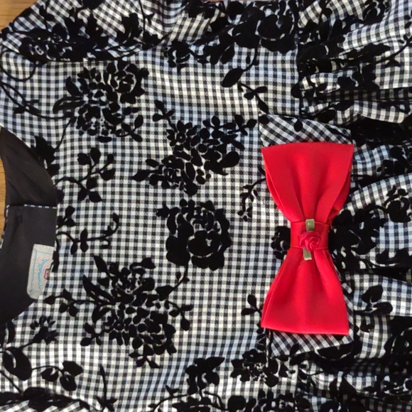 Marmellata Girls 4T fancy dress Gingham checked floral black red bow - Picture 2 of 7